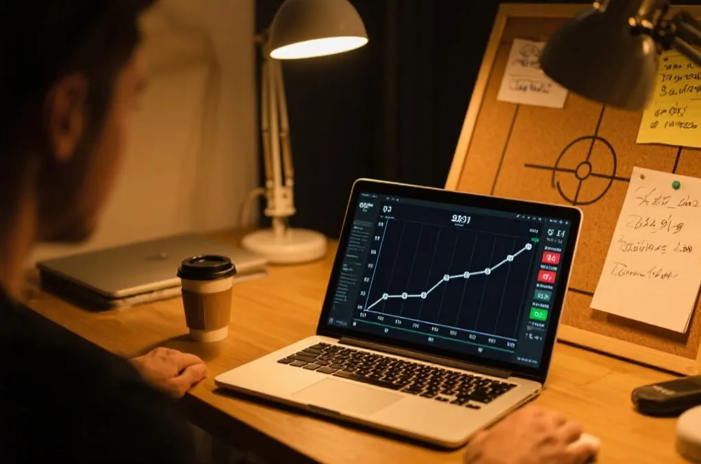比赛复盘场景：笔记本上的时间线、战术板与比分记录